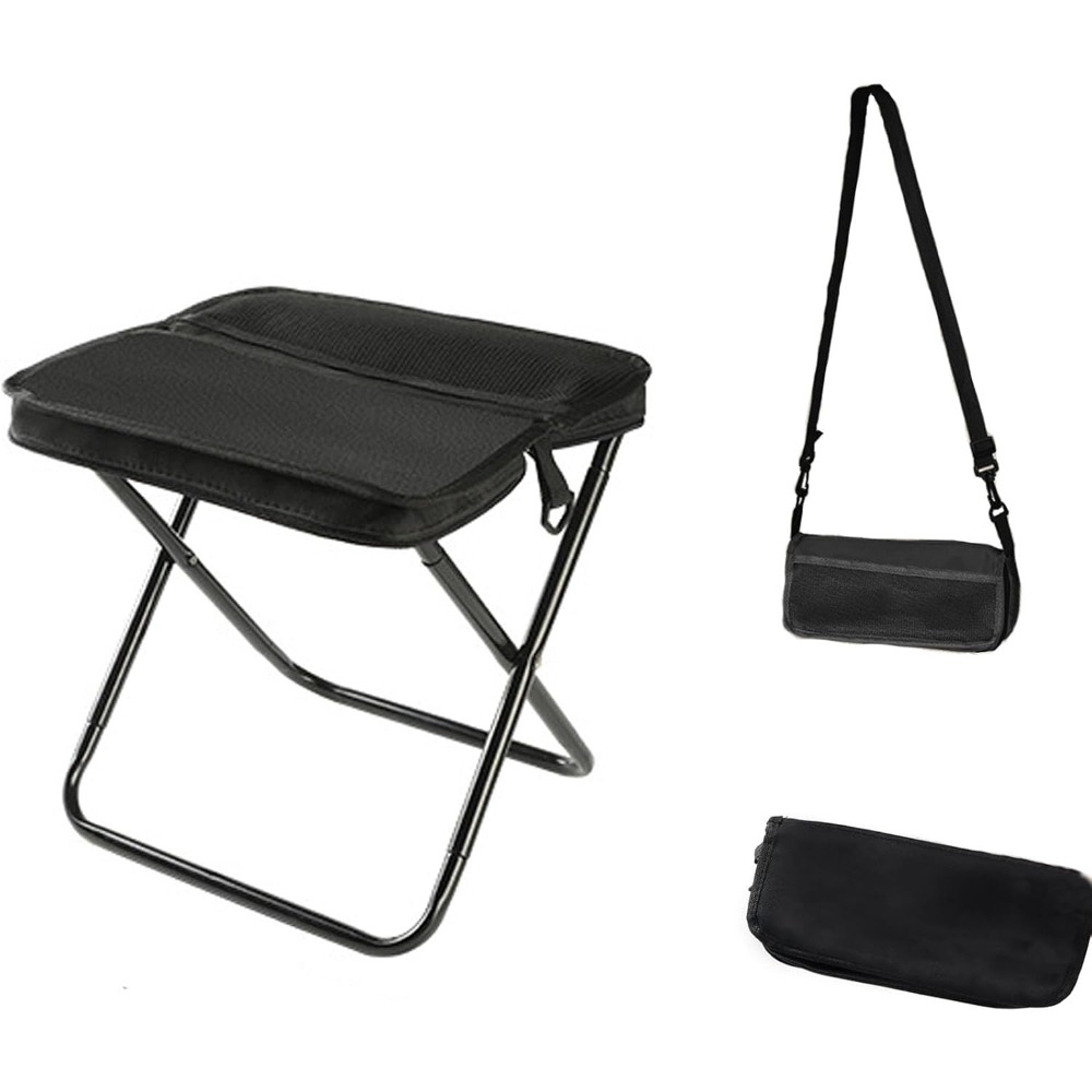 Fishing Kit Compact - ポータブル折りたたみスツール、2つの収納ポケット付きポータブルキャンプスツール、旅行、狩猟、釣り用の折りたたみ式キャンプスツール