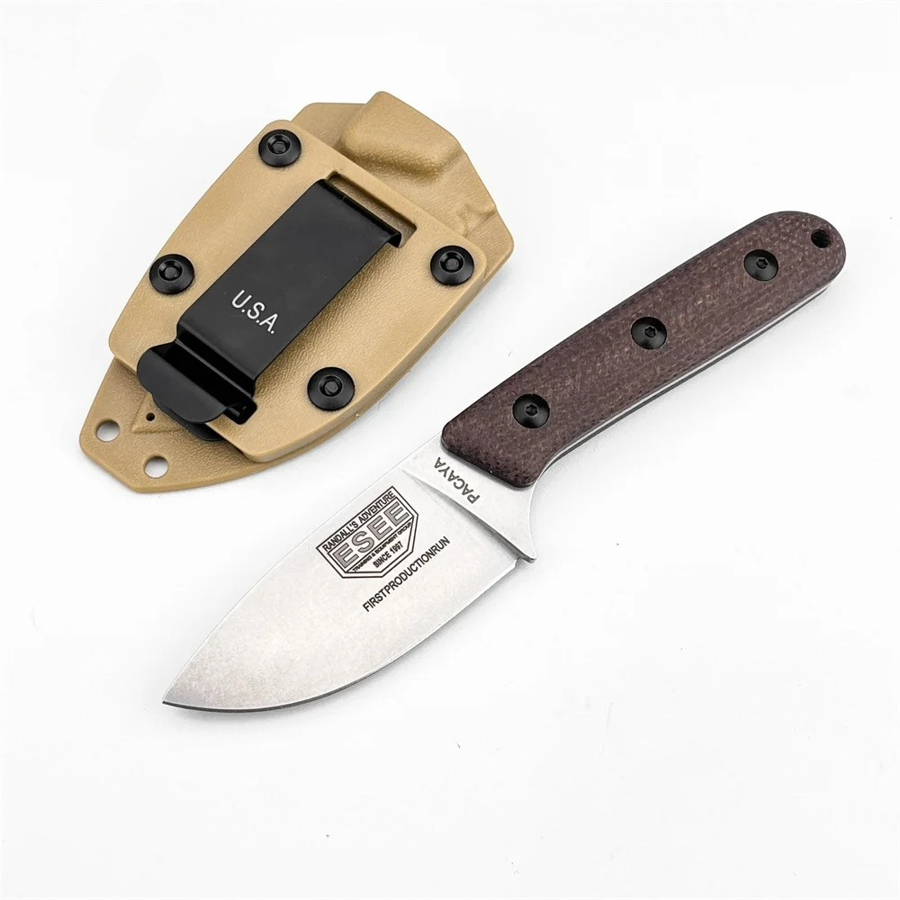 Bushcraft Knife Fixed - 固定刃アウトドアサバイバルナイフ、マイカルタハンドルとカイデックスシース付き、キャンプ、ハイキング、ハンティング用の携帯EDCツール
