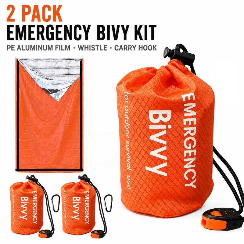 2パック緊急用寝袋、PEアルミフィルムビビーサック、プレミア - Bivy Bag Emergency のレビューと価格