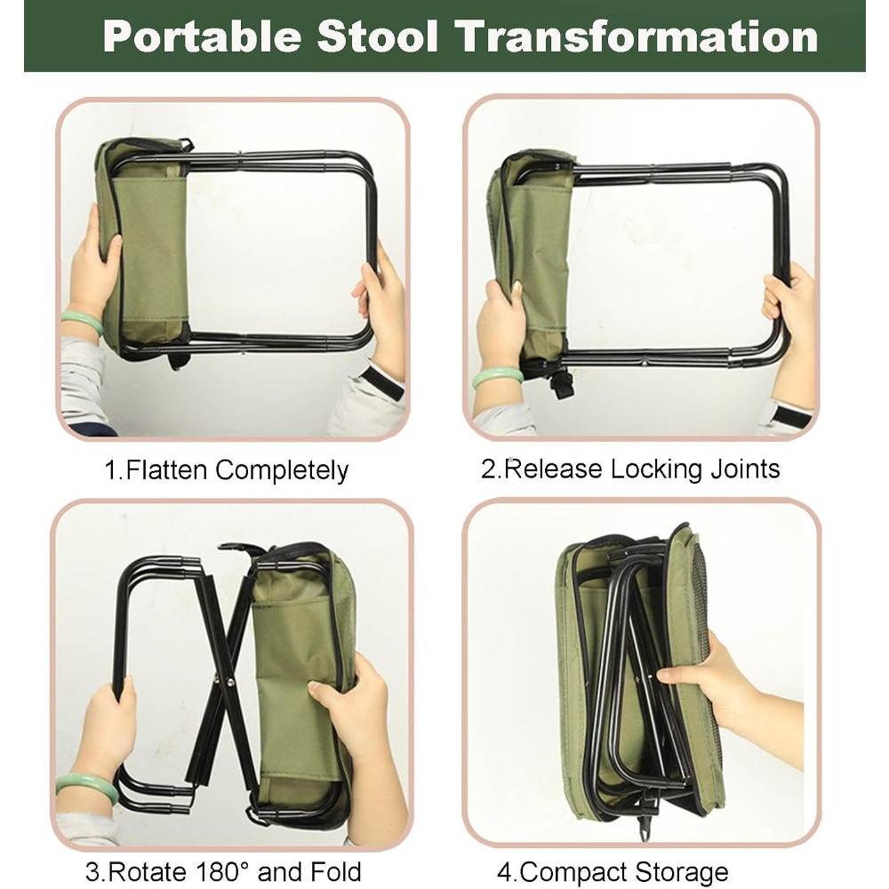 ポータブル折りたたみスツール、2つの収納ポケット付きポータブ - Fishing Kit Compact のレビューと価格