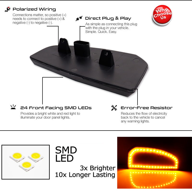 LEDミラーライト,2個,スイッチ付きサイドミラーライト,ト - Signal Panel Orange のレビューと価格