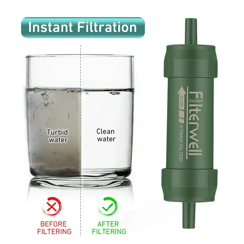 1PC 屋外ミニ水フィルターストローキャンプ浄化ポータブルハ - Water Purification Straw のレビューと価格
